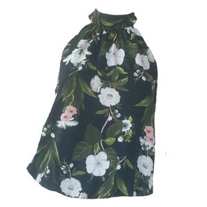 Rachel Zoe Black Floral High Neck Open Back Blouse Top